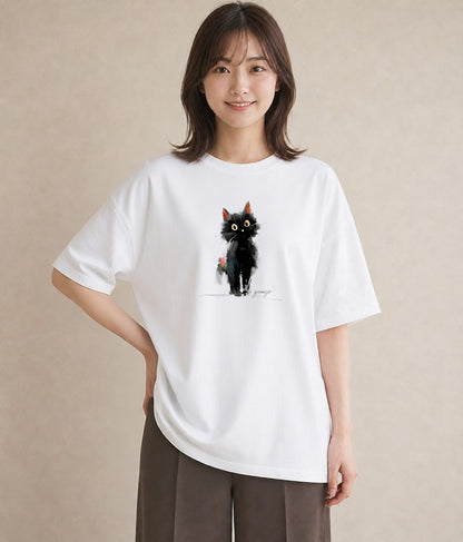 Tシャツ レディース ロシアンブルー 猫 ねこ イラスト 抜け感 ミセス 春コーデ 白T
