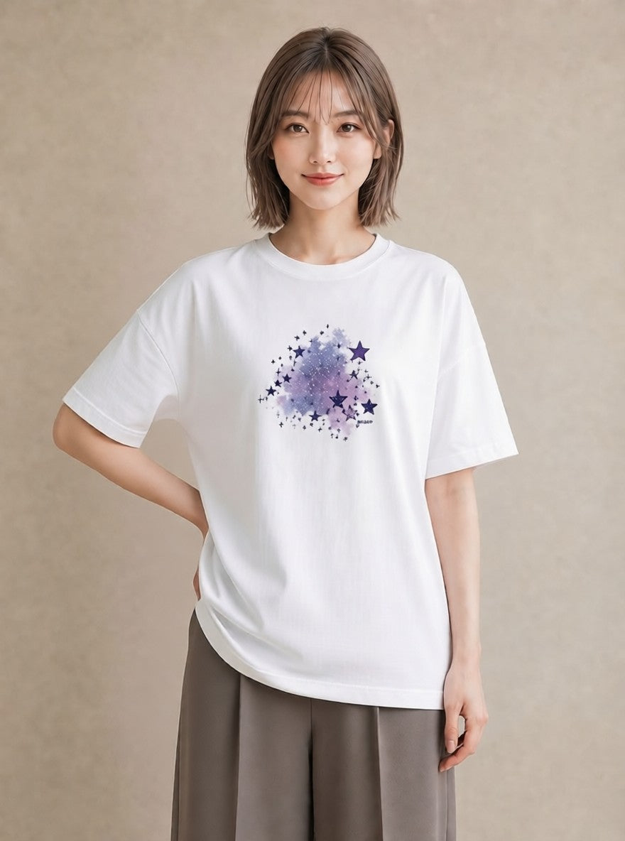 Tシャツ レディース スター 星空 宇宙 イラスト フェミニン お出かけ 普段着 白T