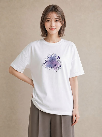 Tシャツ レディース スター 星空 宇宙 イラスト フェミニン お出かけ 普段着 白T