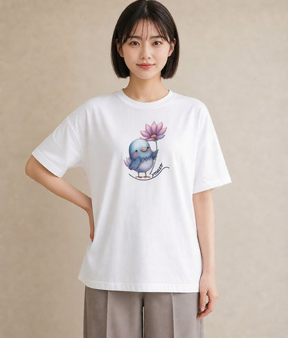 プリントTシャツ レディース 文鳥 ペット 動物 イラスト 淡色 秋コーデ おしゃれギフト 白T