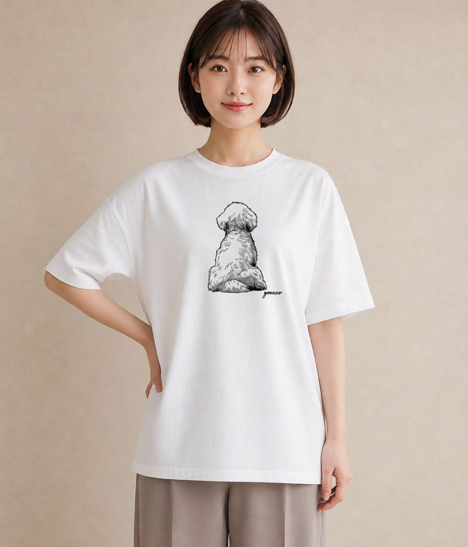 プリントTシャツ レディース ビションフリーゼ 犬 いぬ イラスト 水彩風 カジュアルコーデ 買い物 白T