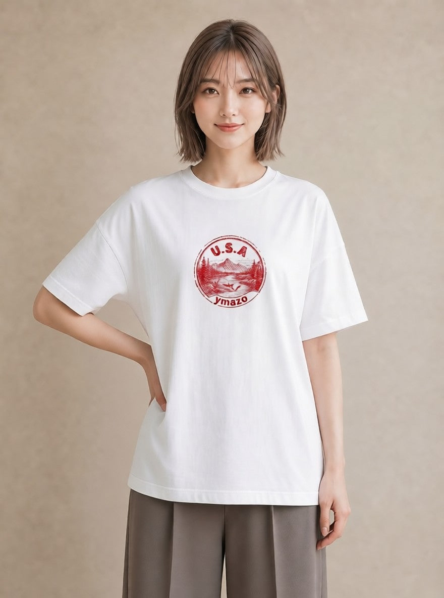 グラフィックTシャツ レディース 旅 トラベル スタンプ イラスト 韓国風 カジュアルコーデ 買い物 白T