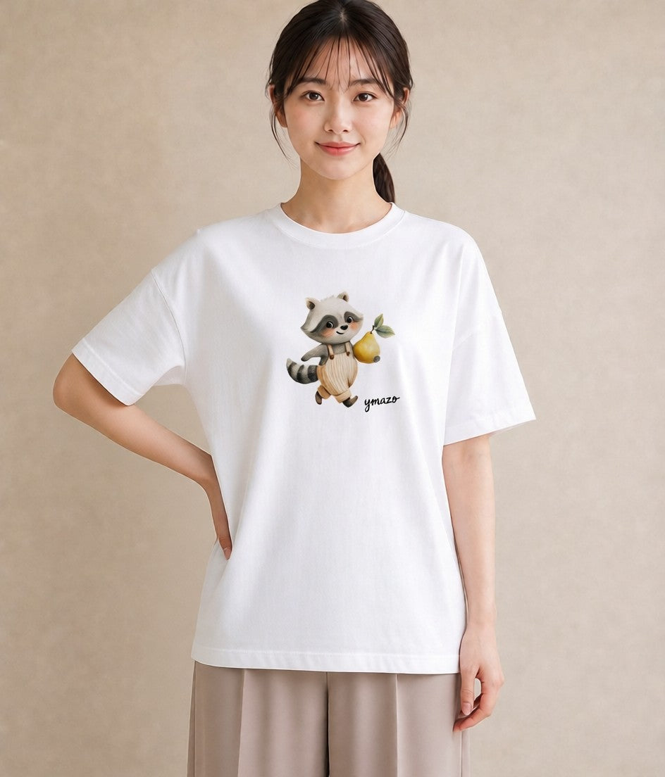 プリントTシャツ レディース たぬき 動物 アニマル イラスト 抜け感 デート 帰省 白T