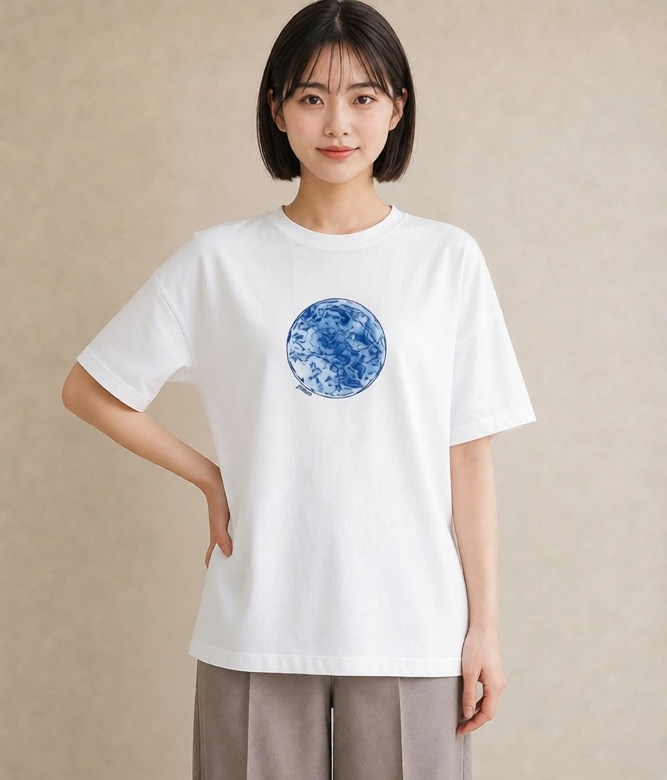 半袖Tシャツ レディース 双子座 星空 宇宙 イラスト 水彩風 ラフ レイヤード 白T