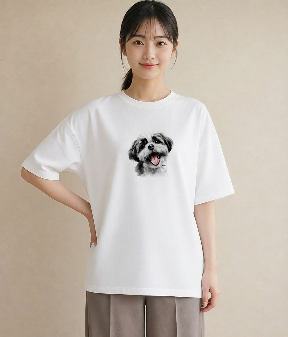 半袖Tシャツ レディース ペキニーズ 犬 いぬ イラスト ニュアンス 親子 20代 白T
