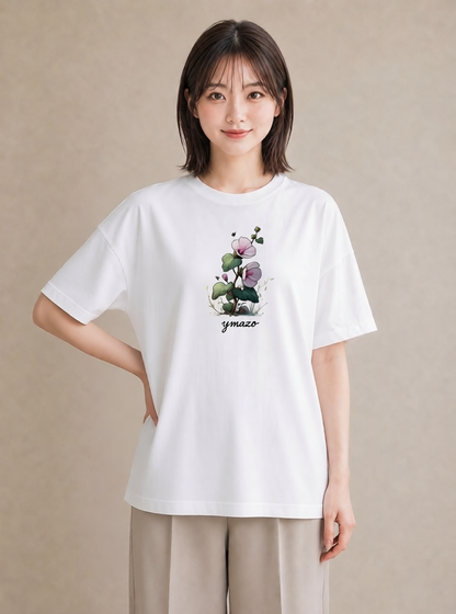 Tシャツ レディース パンジー 花 花柄 イラスト 線画 散歩 お出かけ 白T