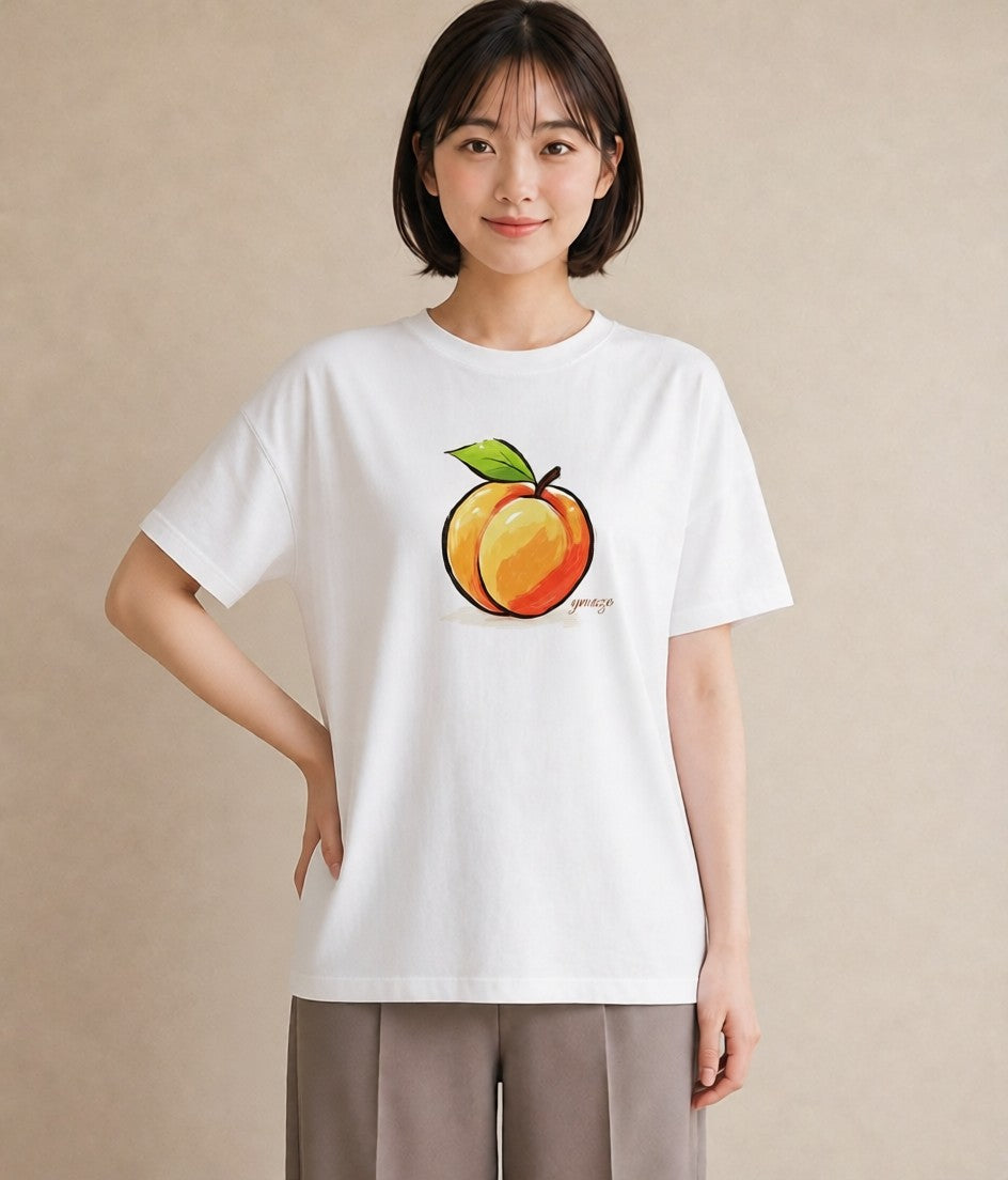 半袖Tシャツ レディース りんご 林檎 アップル 食べ物 フード イラスト ニュアンス 自分用 ルームウェア 白T