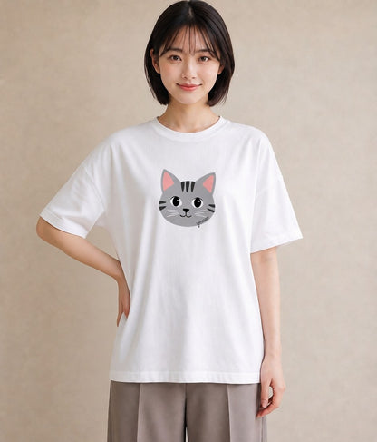 プリントTシャツ レディース サバトラ 猫 ねこ イラスト 普段使い 母娘コーデ 自分用 白T