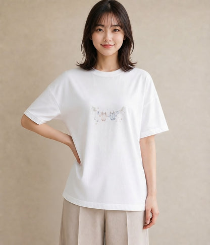 グラフィックTシャツ レディース 洗濯物 風 ナチュラル アンティーク イラスト ポップ 自分用 ルームウェア 白T