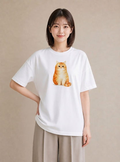 半袖Tシャツ レディース おすわり猫 猫 ねこ イラスト 手描き風 親子 20代 白T