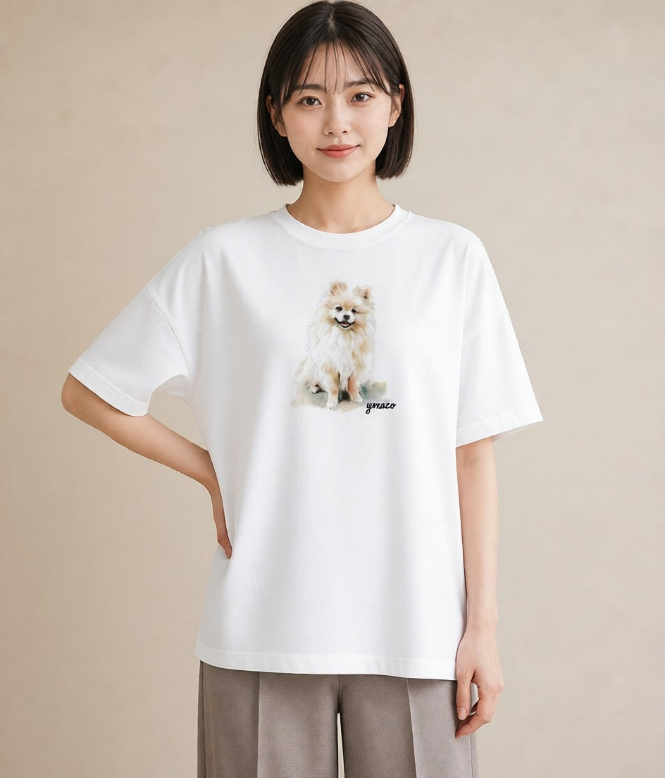 半袖Tシャツ レディース ポメラニアン ポメ 犬 いぬ イラスト ヴィンテージ風 友達ギフト 部屋着 白T