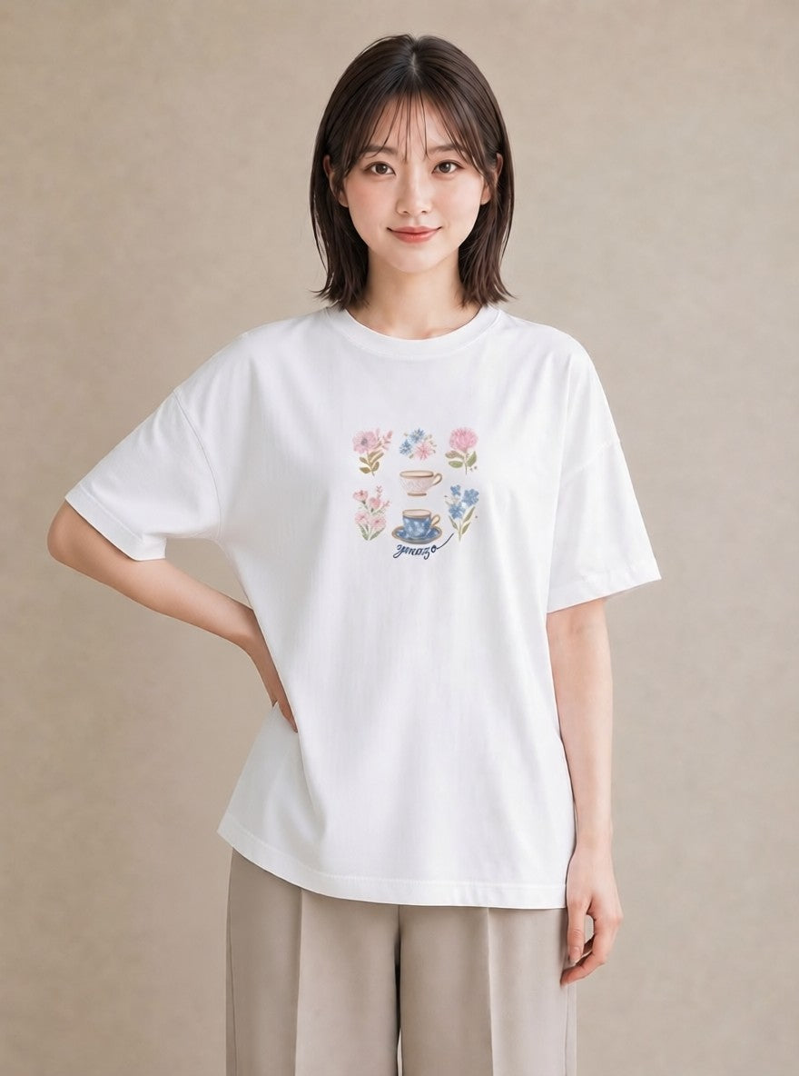 プリントTシャツ レディース ハーブティー 食べ物 フード イラスト 休日コーデ 夏コーデ 通学 白T