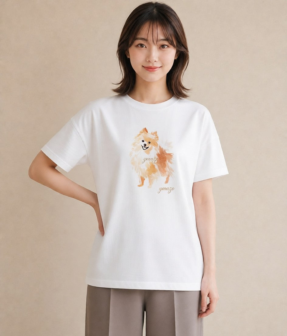 グラフィックTシャツ レディース ポメラニアン ポメ 犬 いぬ イラスト 韓国風 女性向けギフト 散歩 白T