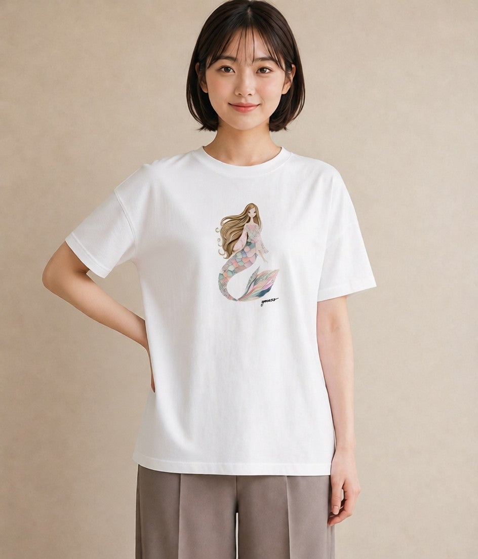 プリントTシャツ レディース 人魚 海の生き物 海 イラスト 普段使い おしゃれギフト 社会人 白T