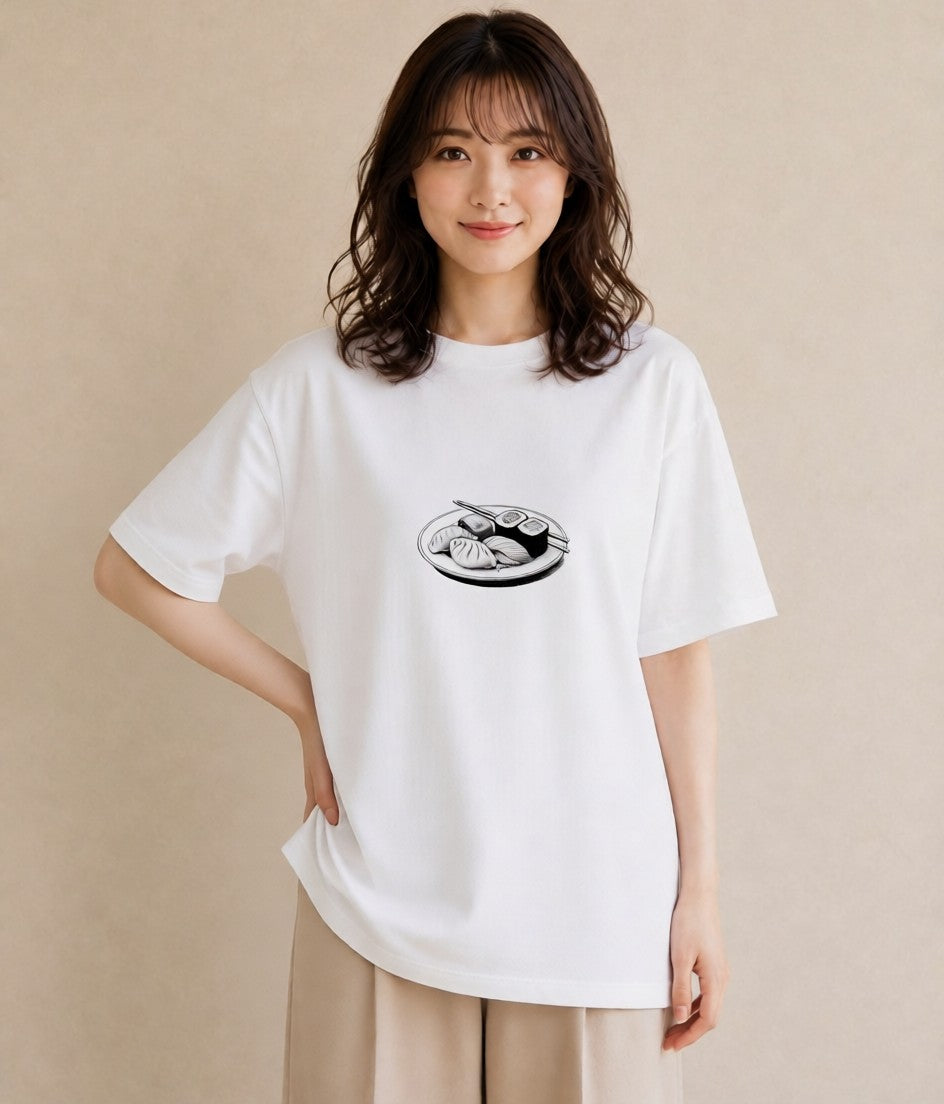 プリントTシャツ レディース お寿司 食べ物 フード イラスト 上品 休日 ペアコーデ 白T