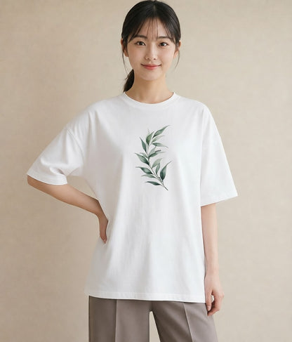 グラフィックTシャツ レディース ガラス瓶 小枝 ボタニカル ナチュラル アンティーク イラスト 自分用 ルームウェア 白T