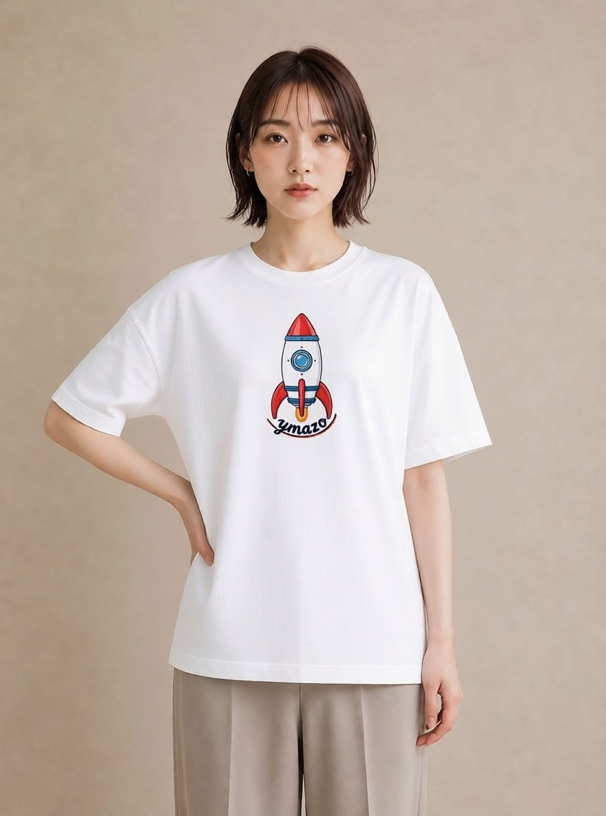 Tシャツ レディース ロケット 星空 宇宙 イラスト ヴィンテージ風 普段着 週末コーデ 白T