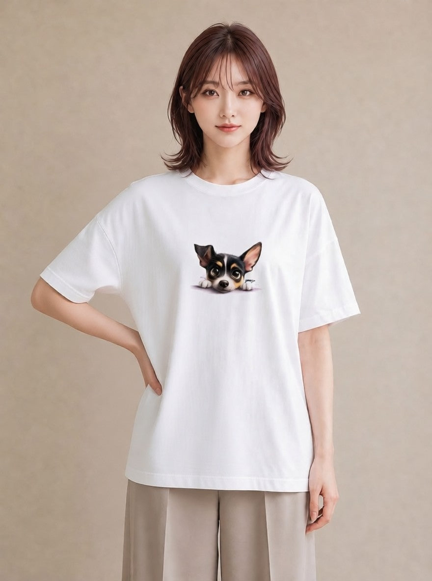 デザインTシャツ レディース チワワ 犬 いぬ イラスト 手描き風 普段着 週末コーデ 白T