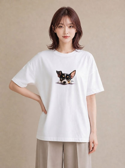 デザインTシャツ レディース チワワ 犬 いぬ イラスト 手描き風 普段着 週末コーデ 白T