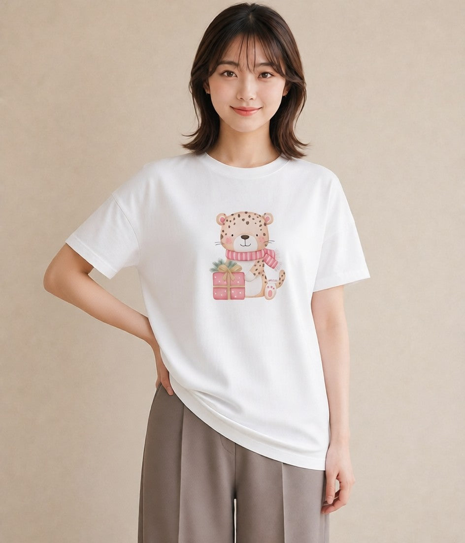 半袖Tシャツ レディース とら 動物 アニマル イラスト 淡色 春コーデ 姉妹 白T