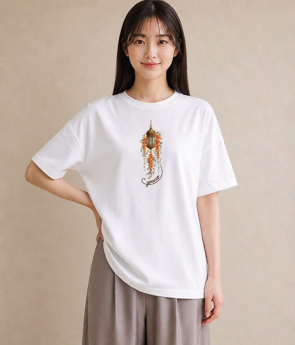プリントTシャツ レディース 街灯 夜霧 夜 ナチュラル アンティーク イラスト ヴィンテージ風 親子 20代 白T