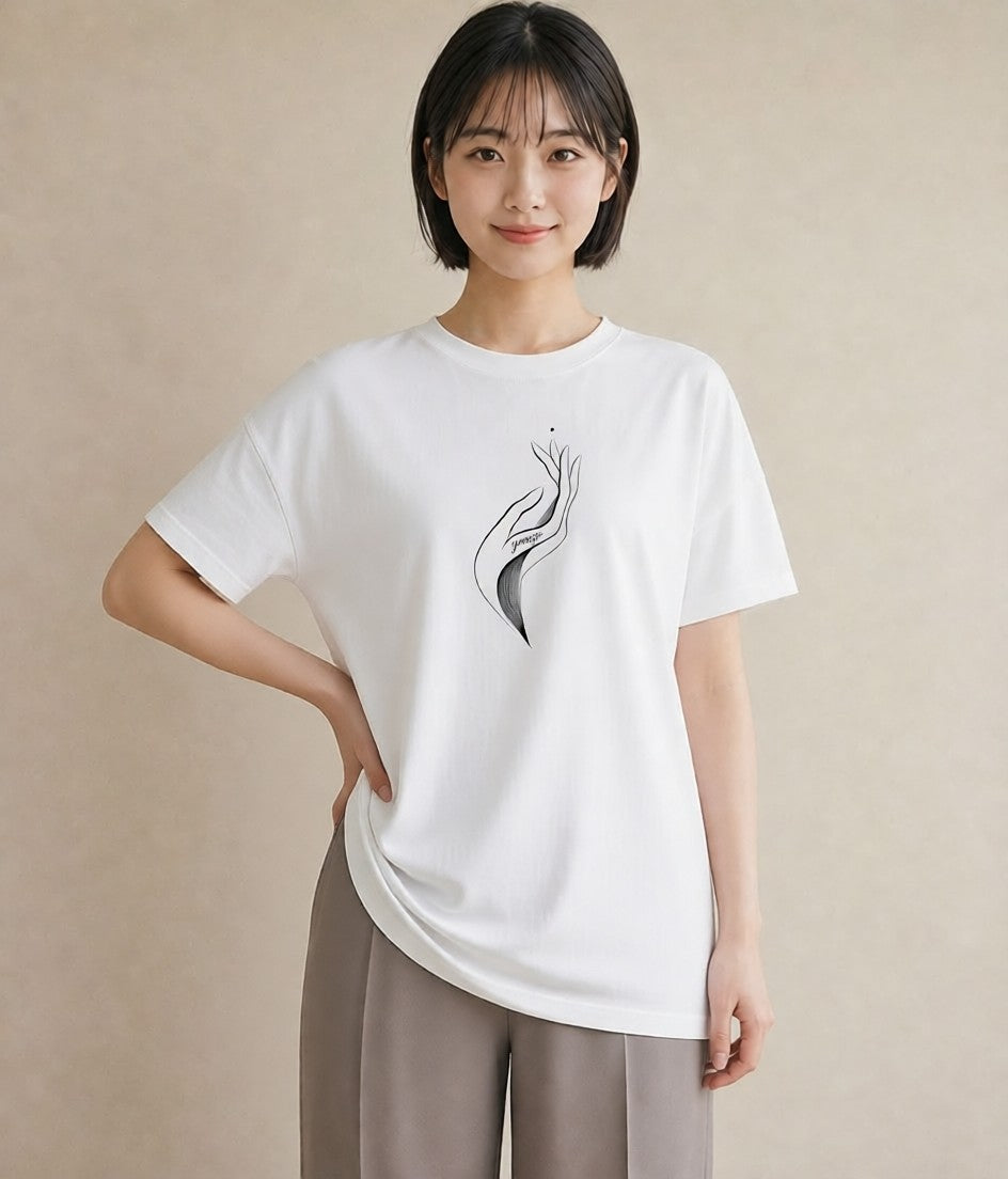 プリントTシャツ レディース 手鏡 アンティーク レトロ ナチュラル イラスト カジュアル 20代 カジュアルコーデ 白T