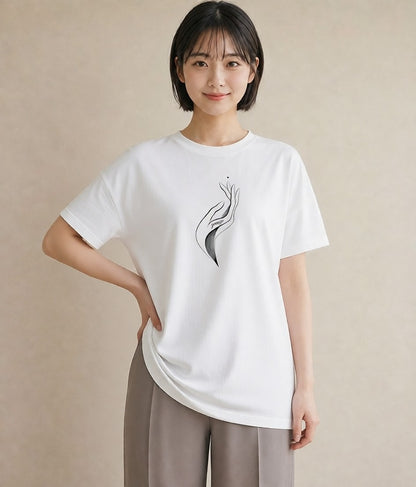プリントTシャツ レディース 手鏡 アンティーク レトロ ナチュラル イラスト カジュアル 20代 カジュアルコーデ 白T