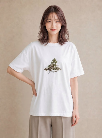 半袖Tシャツ レディース 松ぼっくり 植物 ボタニカル イラスト フェミニン 公園 ママ 白T