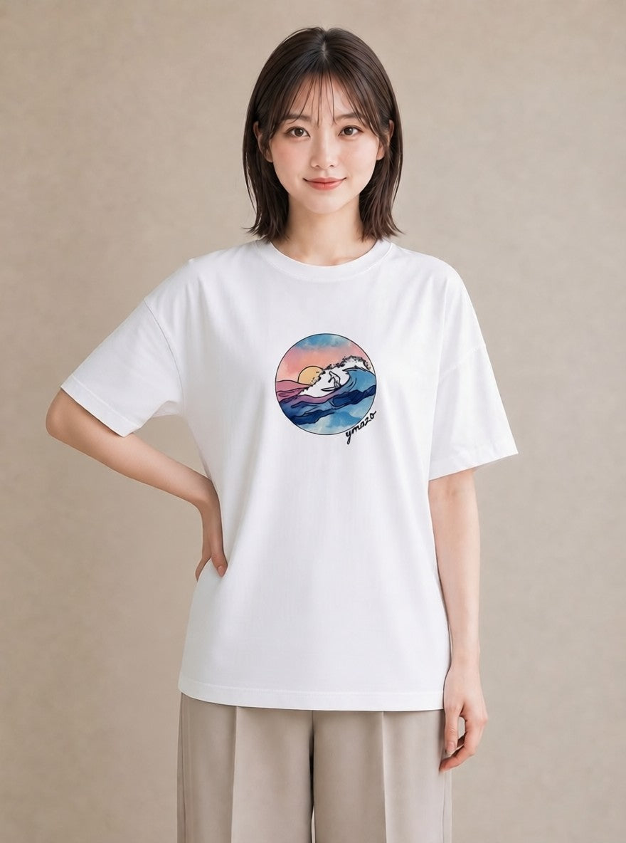 半袖Tシャツ レディース 波 星空 宇宙 イラスト 水彩風 おしゃれギフト 社会人 白T