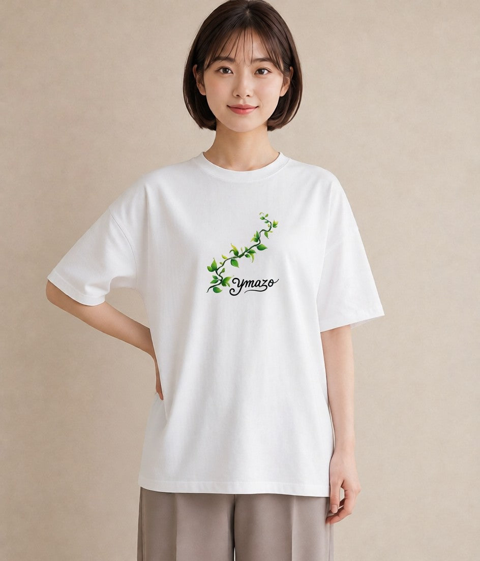Tシャツ レディース 新緑 植物 ボタニカル イラスト ポップ お出かけ 普段着 白T
