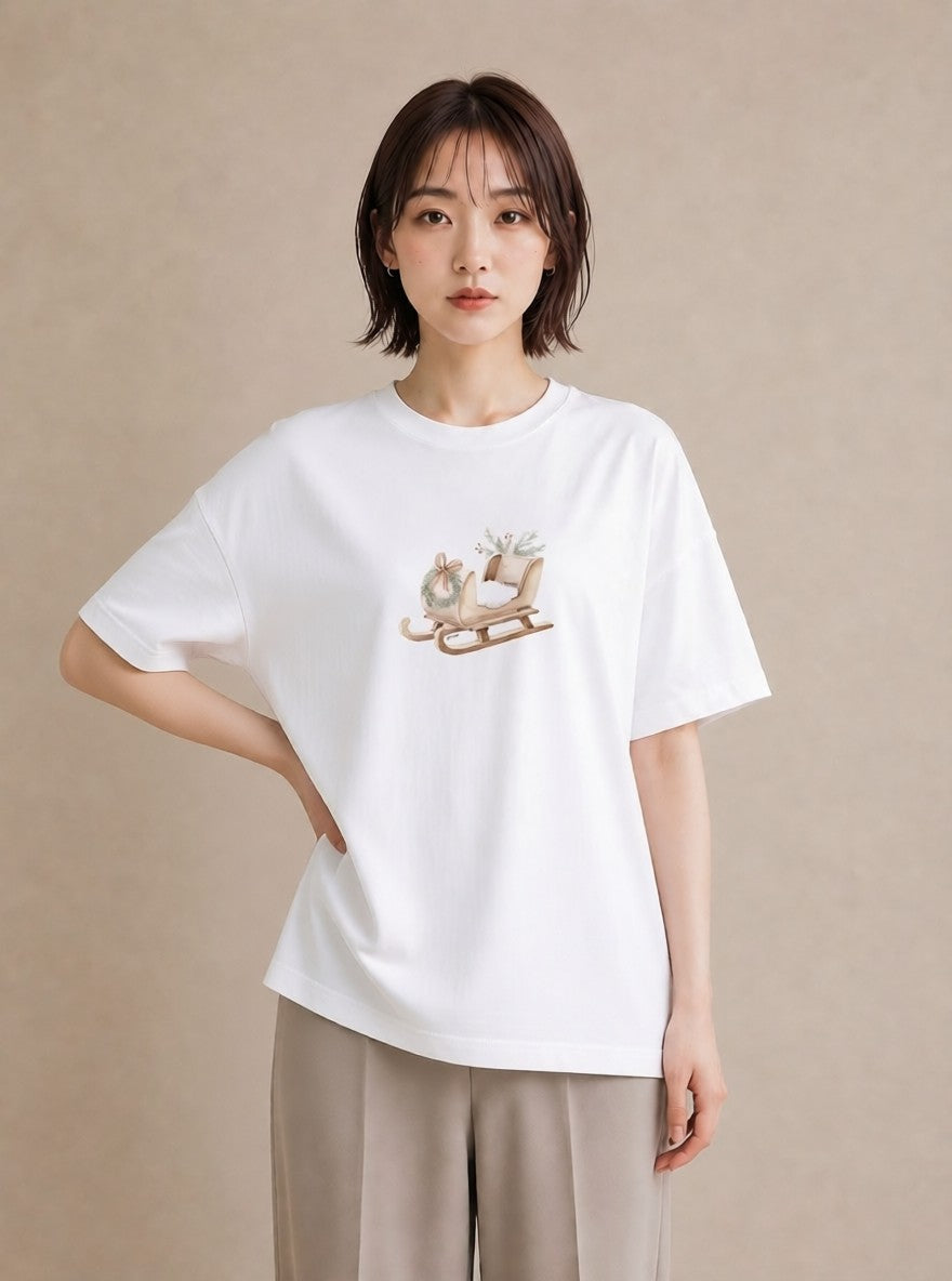 グラフィックTシャツ レディース 雪 星空 宇宙 イラスト ヴィンテージ風 カフェ巡り 女子会 白T