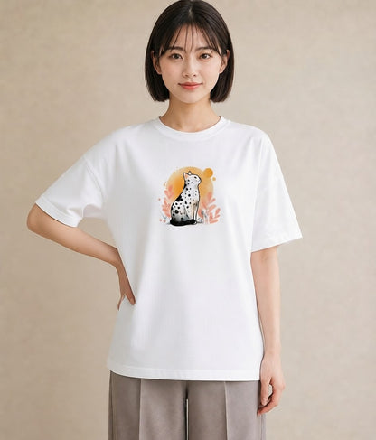 グラフィックTシャツ レディース おすわり猫 猫 ねこ イラスト カジュアル ラフ レイヤード 白T