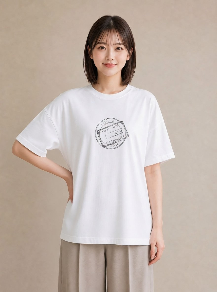プリントTシャツ レディース 旅 トラベル スタンプ イラスト 北欧風 母娘コーデ 自分用 白T