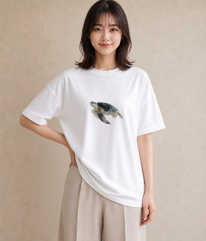 デザインTシャツ レディース ゼニガメ ペット 動物 イラスト ゆるかわ 部屋着 女性向けギフト 白T