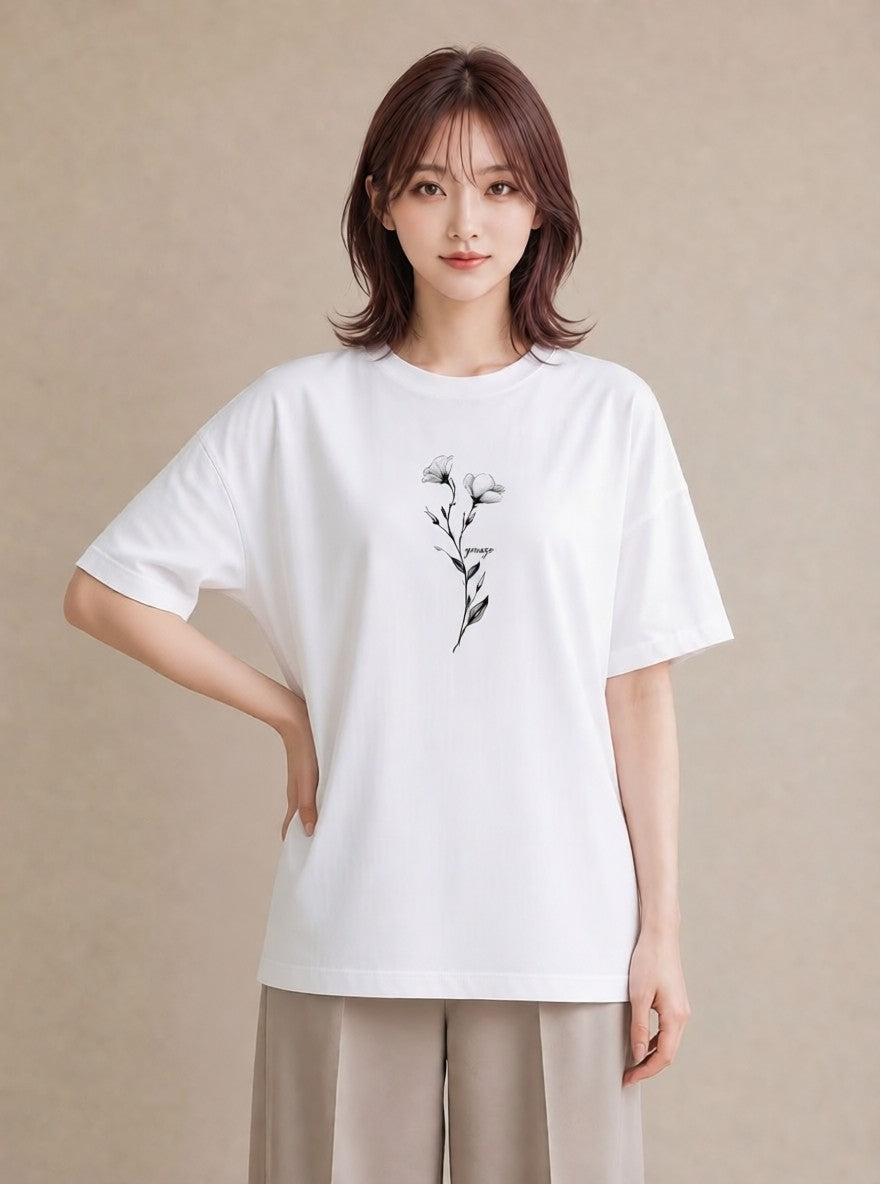 グラフィックTシャツ レディース 小花 花 フラワー イラスト ヴィンテージ風 送別ギフト 通勤 白T