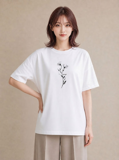 グラフィックTシャツ レディース 小花 花 フラワー イラスト ヴィンテージ風 送別ギフト 通勤 白T