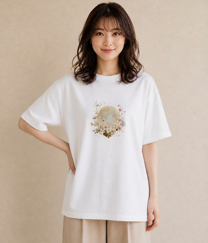 デザインTシャツ レディース 月 星空 宇宙 イラスト 北欧風 社会人 女性 白T