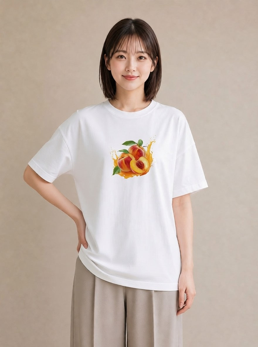 グラフィックTシャツ レディース もも 食べ物 フード イラスト モード おしゃれギフト 社会人 白T