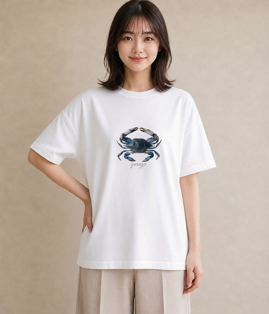 グラフィックTシャツ レディース カニ 海の生き物 海 イラスト きれいめカジュアル 母娘コーデ 自分用 白T