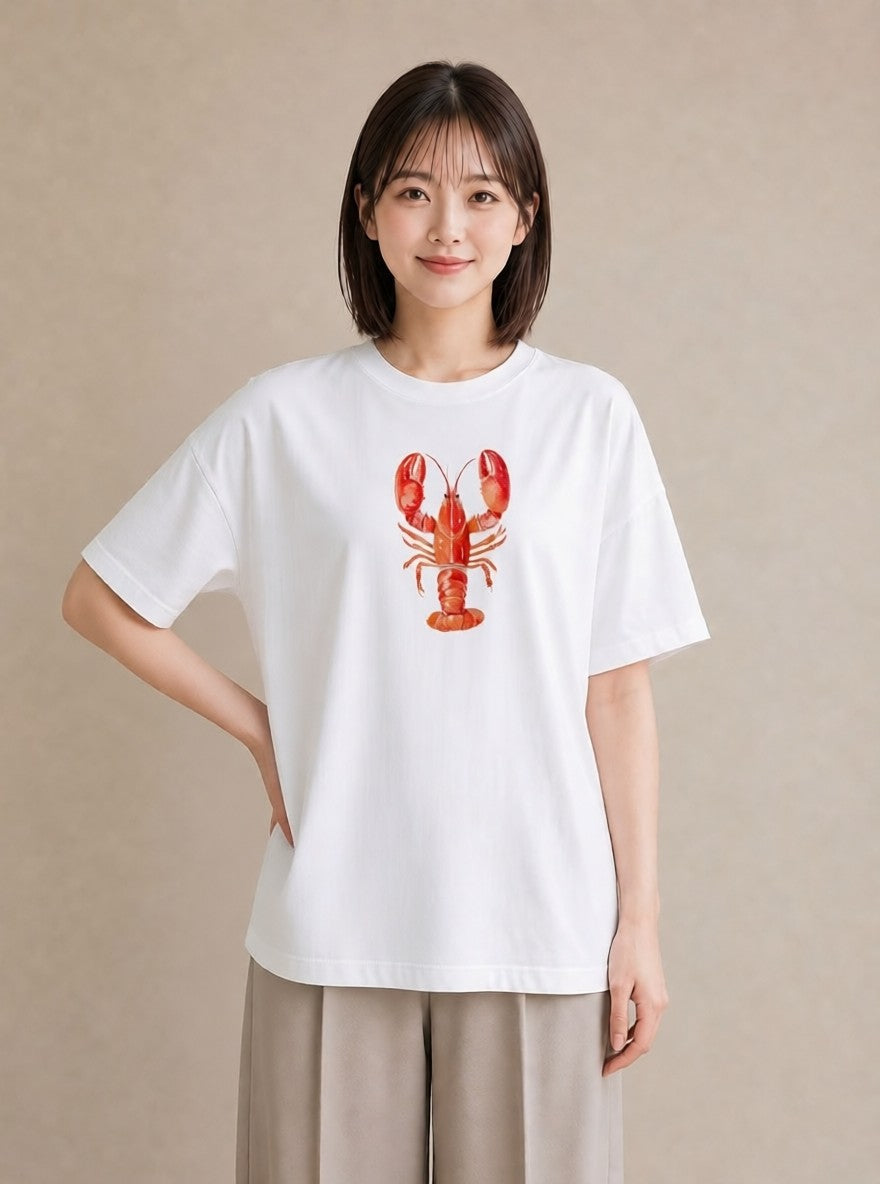 プリントTシャツ レディース カニ 海の生き物 海 イラスト 上品 お出かけ 普段着 白T