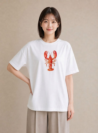 プリントTシャツ レディース カニ 海の生き物 海 イラスト 上品 お出かけ 普段着 白T