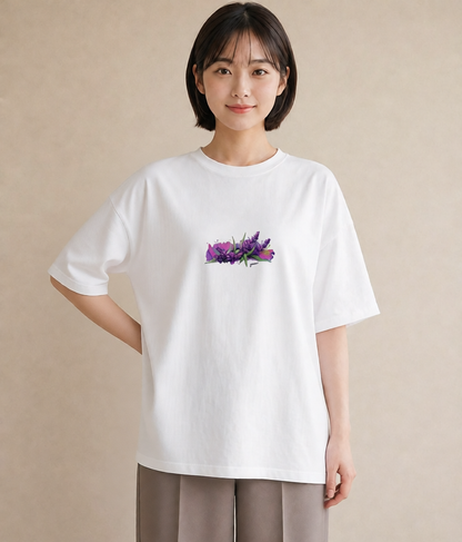 グラフィックTシャツ レディース ラベンダー 花 花柄 イラスト ヴィンテージ風 デート 帰省 白T