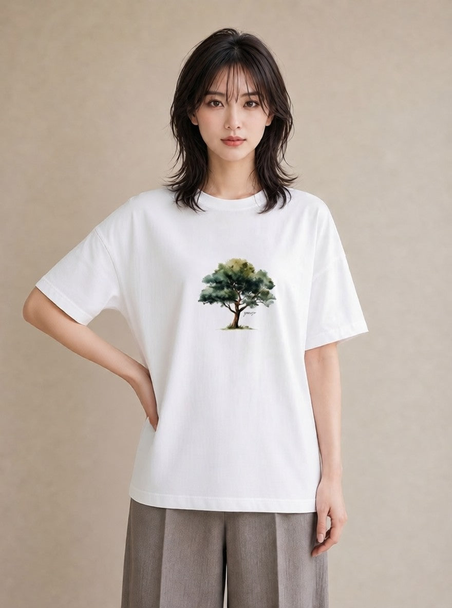 デザインTシャツ レディース 森 植物 ボタニカル イラスト ゆるコーデ お出かけ 普段着 白T