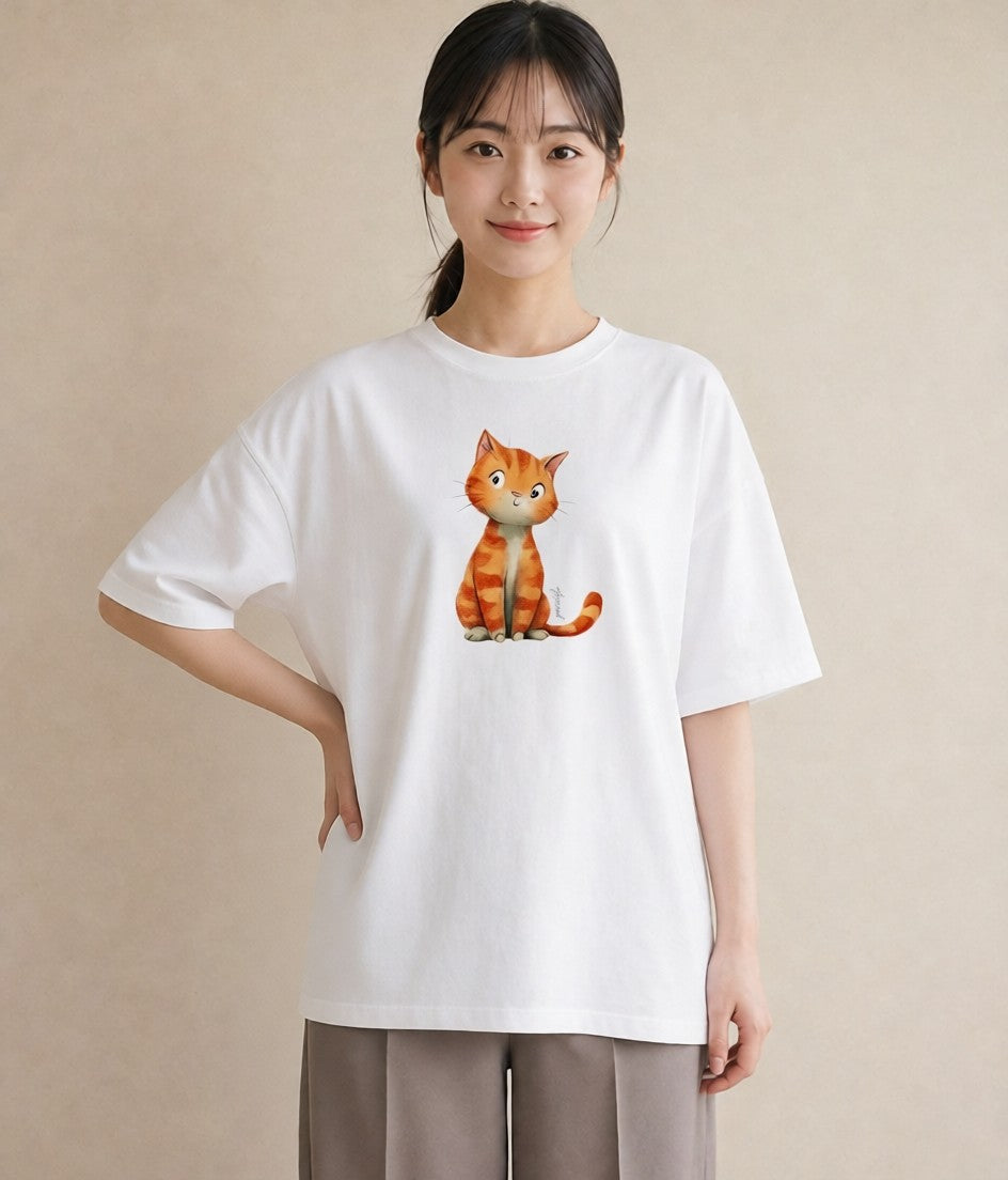 半袖Tシャツ レディース マンチカン 猫 ねこ イラスト 水彩風 女性向けギフト 散歩 白T