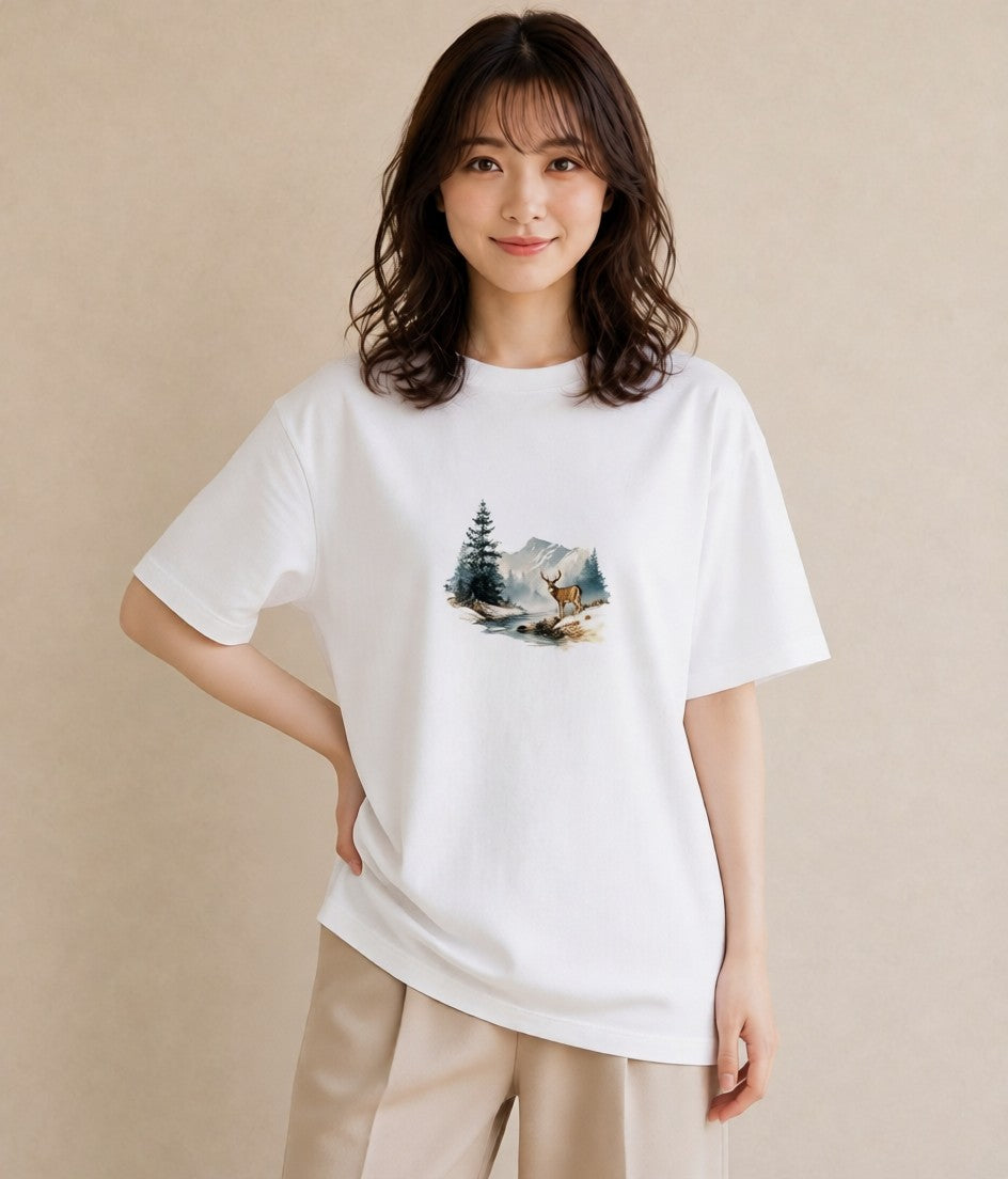 半袖Tシャツ レディース 山 星空 宇宙 イラスト 北欧風 春コーデ 姉妹 白T