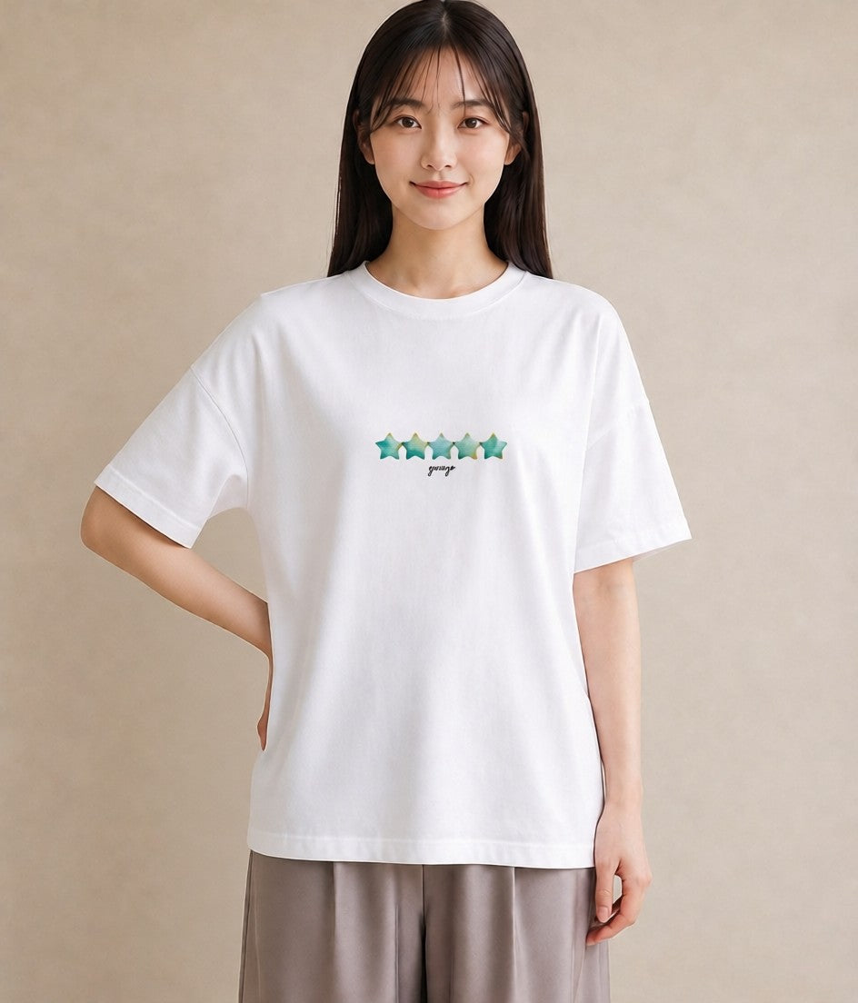 半袖Tシャツ レディース 流れ星 星空 宇宙 イラスト シック お出かけ 普段着 白T