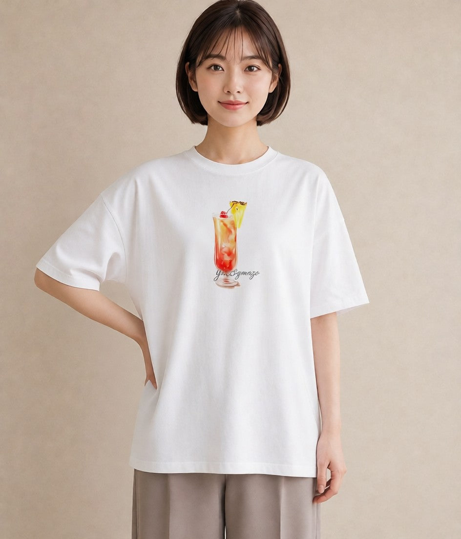 プリントTシャツ レディース パイナップル 食べ物 フード イラスト ポップ 週末コーデ 敬老の日 白T