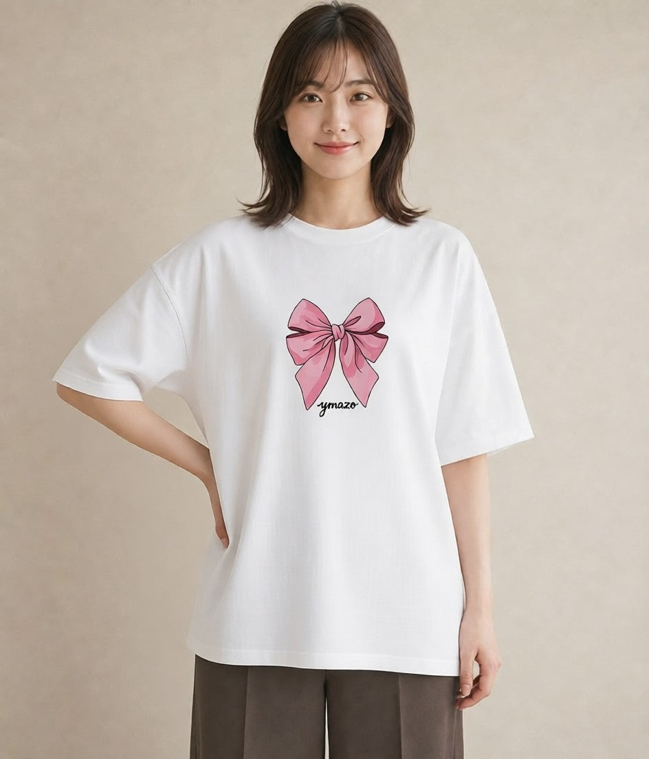 Tシャツ レディース リボン 蝶結び ナチュラル アンティーク イラスト ヴィンテージ風 女性 旅行用 白T