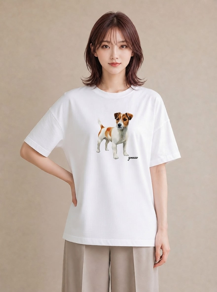 グラフィックTシャツ レディース いぬ 犬 ワンコ イラスト アート風 ミセス 春コーデ 白T