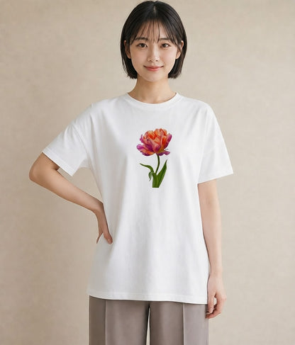 プリントTシャツ レディース チューリップ 花 花柄 イラスト シック ミセス 春コーデ 白T